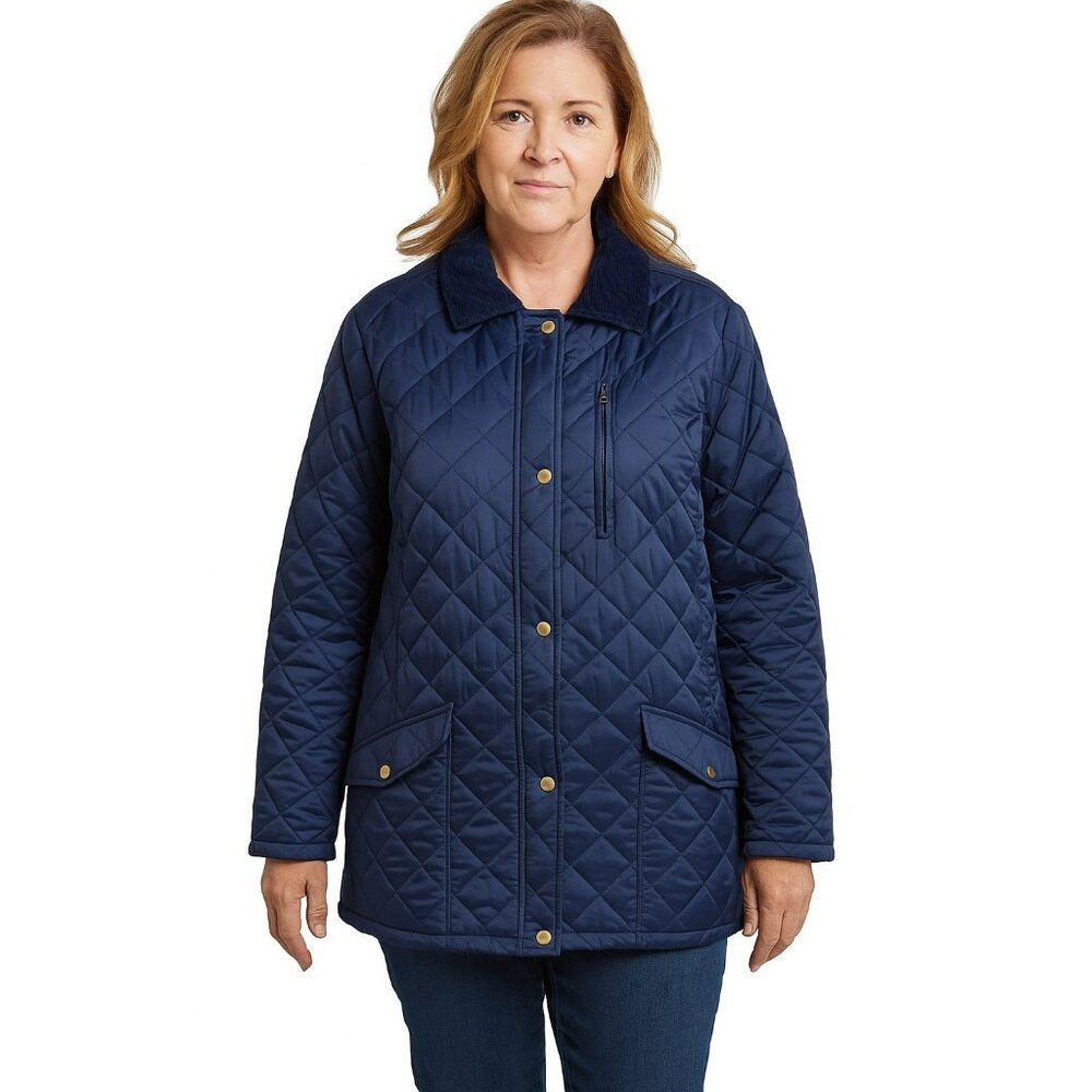 Quilted Navy Blue Jacket The Foundry Supply Co. Women’s Large Tall Patchwork Elb